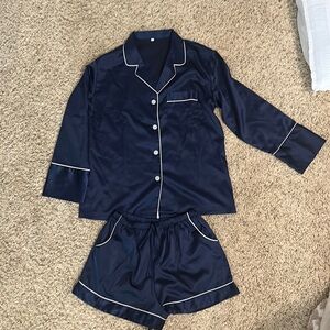 Navy blue silk pajamas, size s